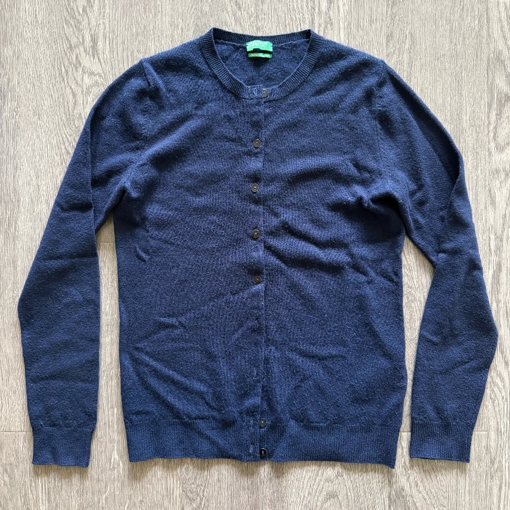 United Colors Of Benetton Navy Blue Button-Up Crewneck Sweater - Picture 5 of 6